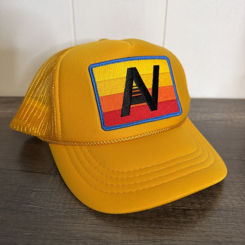 Aviator Nation Logo Rainbow Vintage Trucker Hat Orange Mesh Adjustable